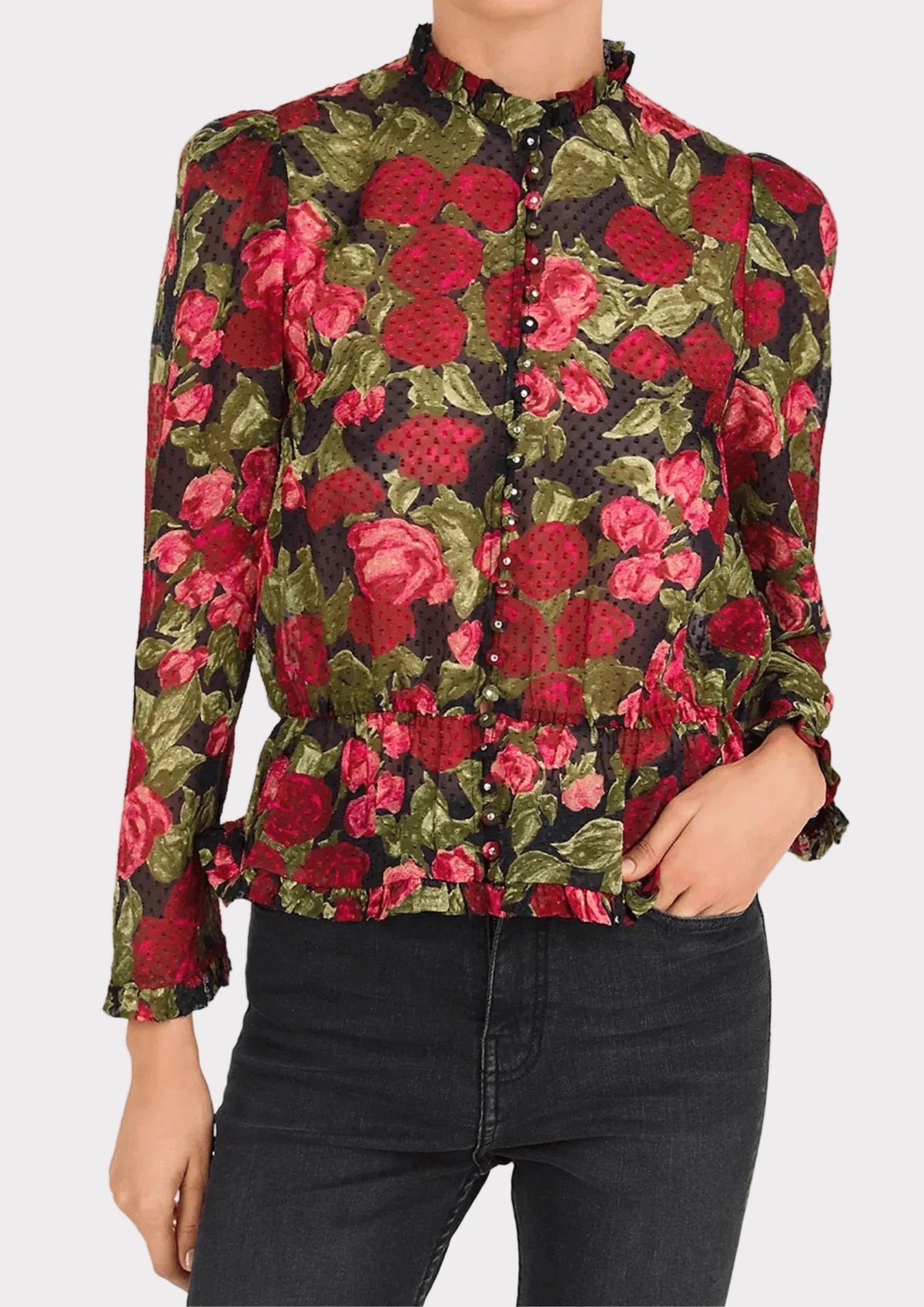 CHEMISE EN SOIE À ROSES
