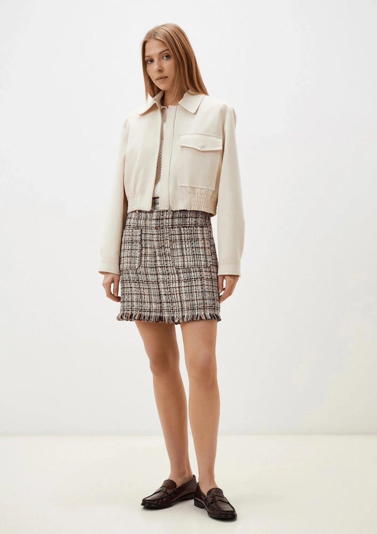 BEIGE TWEED MINI SKIRT