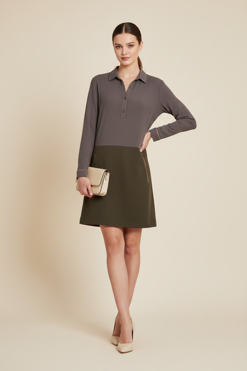 BI-MATERIAL KHAKI DRESS