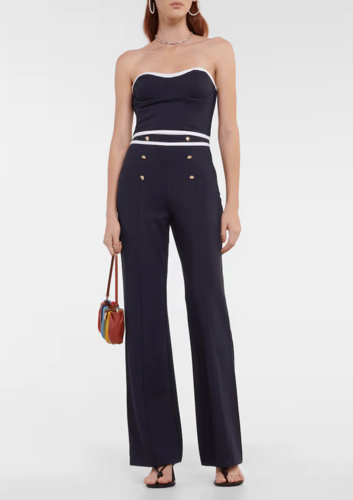 NAVY HIGH-WAIST TROUSERS