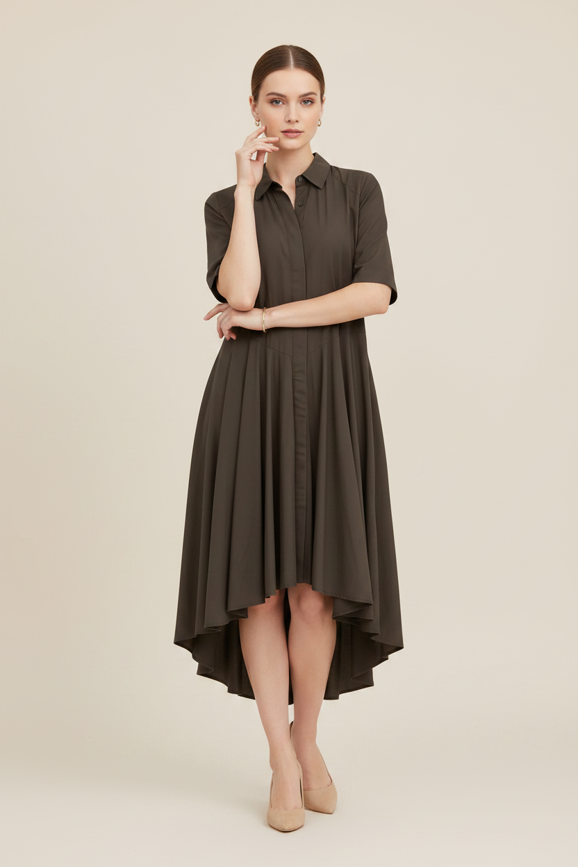 ROBE KAKI ASYMÉTRIQUE