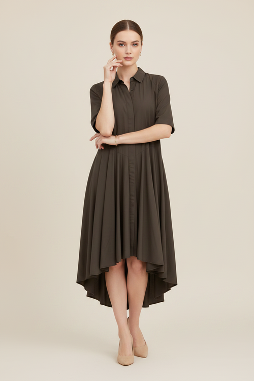 ASYMETRICAL KHAKI DRESS