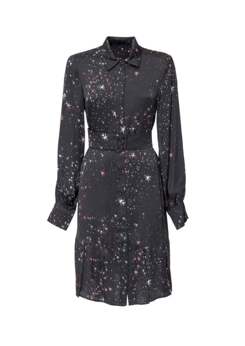 BLACK PRINTED DRESS WITH BELT