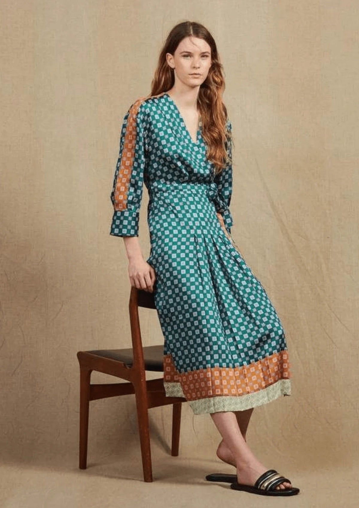 Robe géométrique patchwork en soie