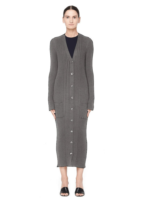 ROBE CARDIGAN GRIS À CÔTES