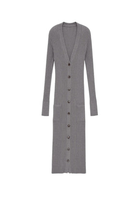 GREY RIBBED CARDIGAN DRESS