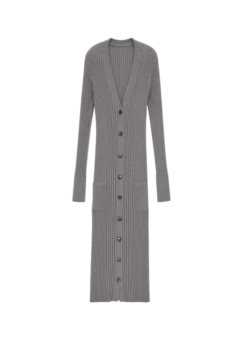 GREY RIBBED CARDIGAN DRESS