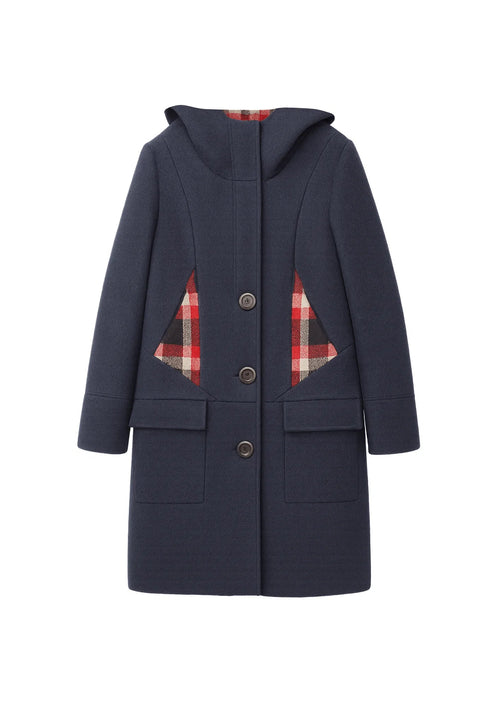NAVY CHECKERED WOOL COAT