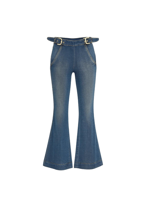 BUCKLE WAIST FLARED JEANS