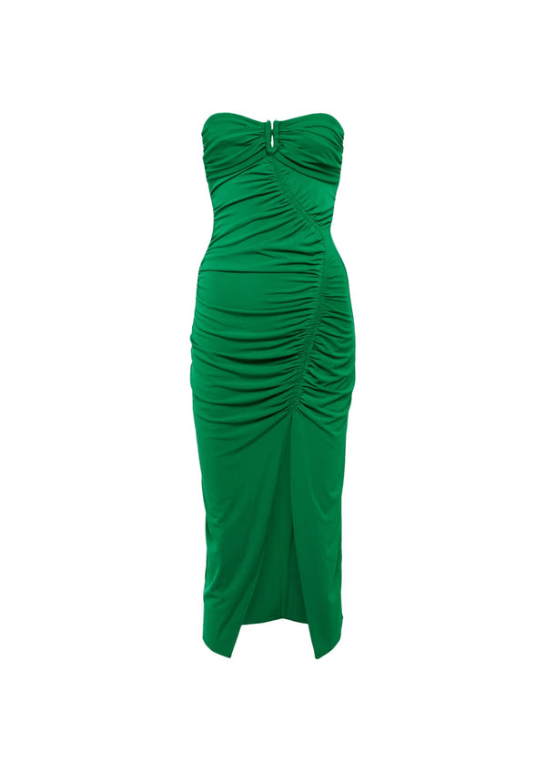ROBE MIDI VERTE À FRONCÉES