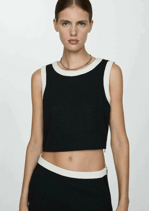 BLACK CROPPED TWEED TOP