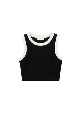 SCHWARZES, KURZES TWEED-TOP
