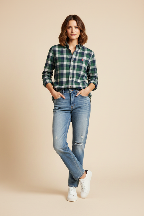 CHEMISE À MANCHES LONGUES BLEUE ET VERTE
