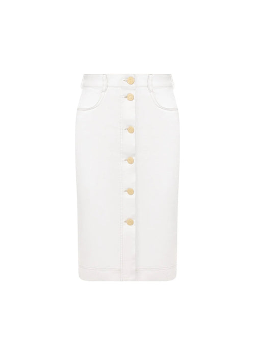 WHITE BUTTON-FRONT DENIM SKIRT