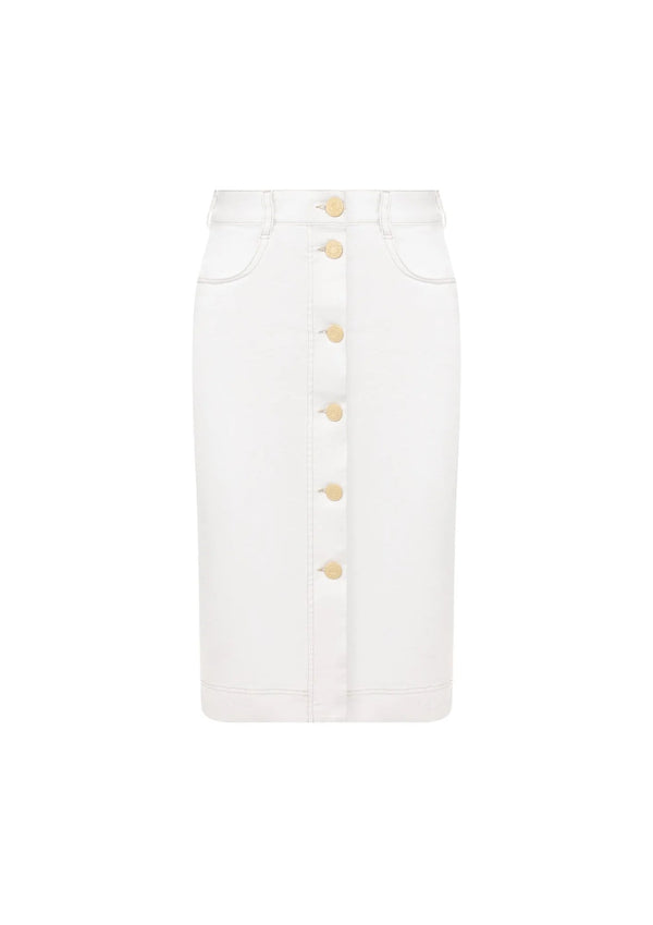 WHITE BUTTON-FRONT DENIM SKIRT