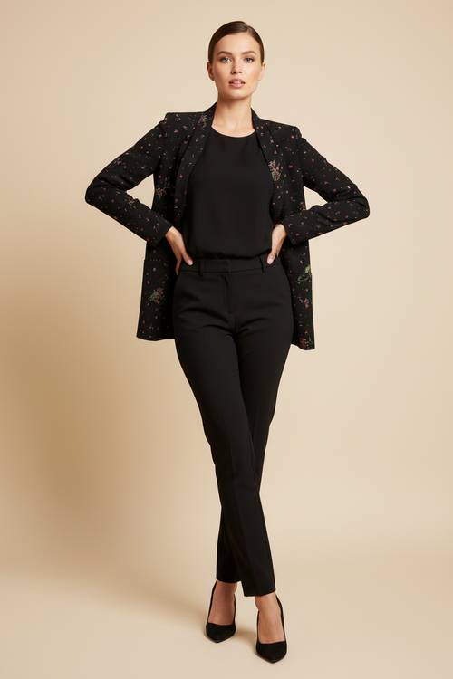 DARK BLUE BLAZER WITH FLOWERS