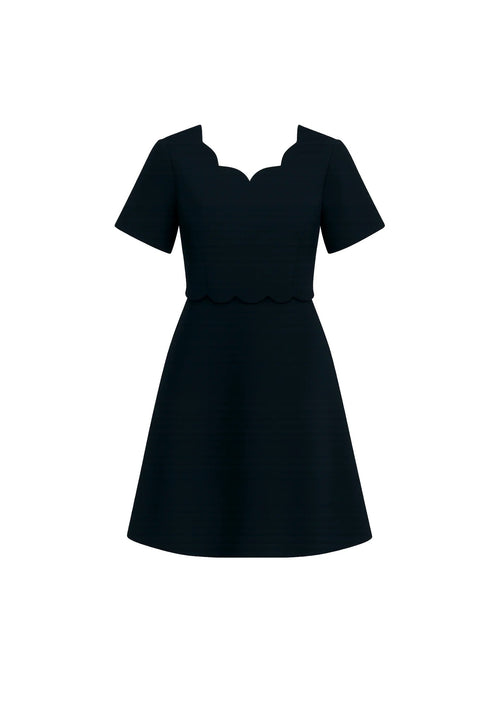 NAVY SCALLOPED DRESS