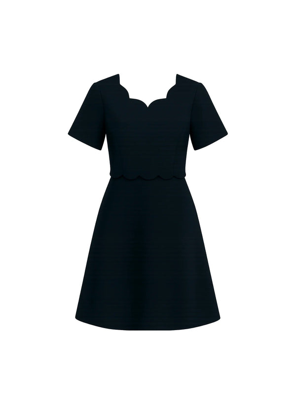 NAVY SCALLOPED DRESS