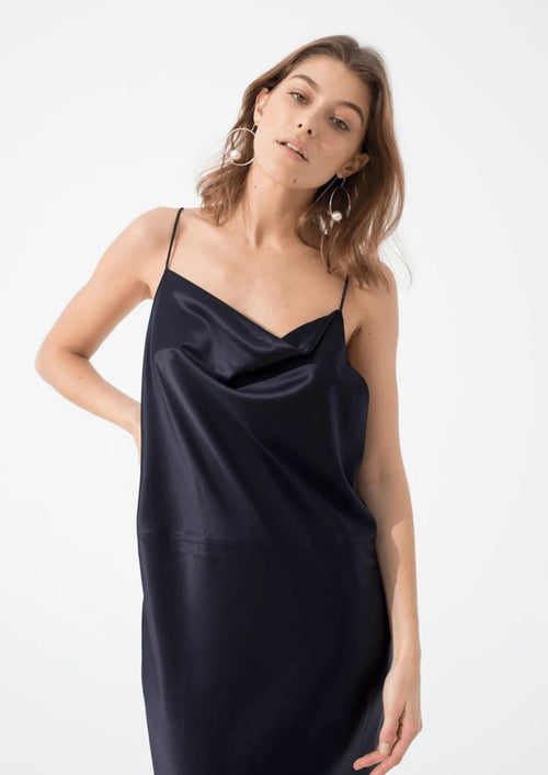 BLACK APPLES SATIN DRESS