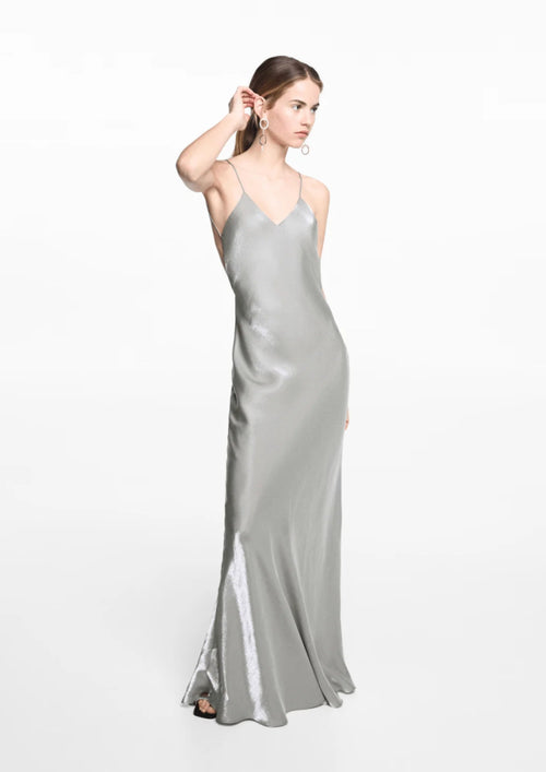 ROBE MAXI EN SATIN ARGENTÉ