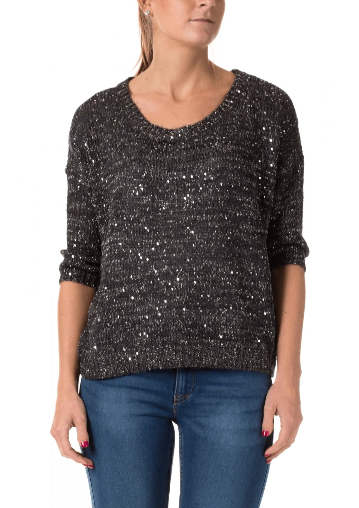 BLACK SEQUINED PULLOVER