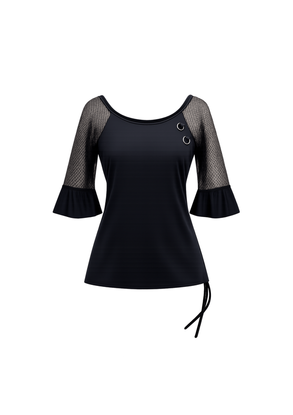 SCHWARZE ÜBERGRÖSSE FISCHNETZBLUSE