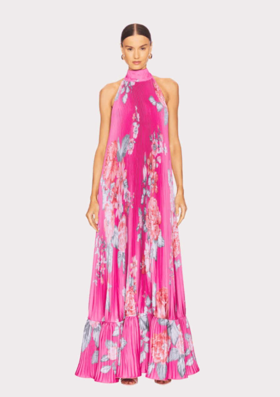 ROBE ROSE À MOTIFS BOTANIQUES