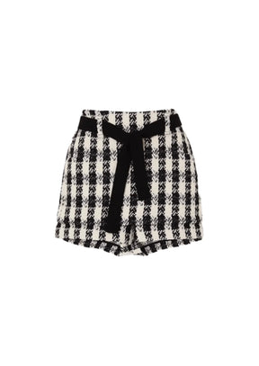 Tweed-Shorts mit Gürtel und Hahnentrittmuster