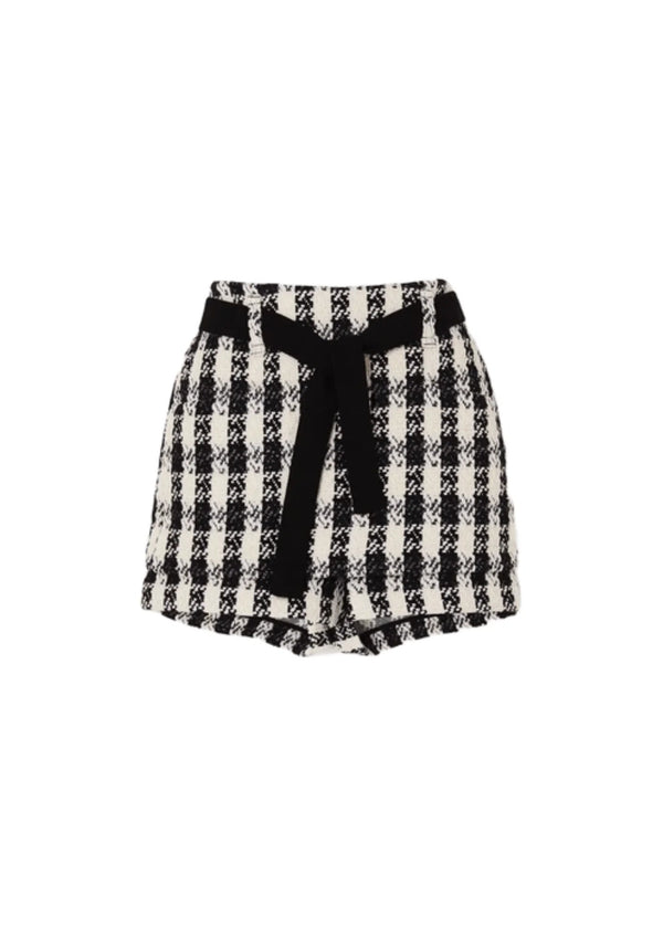 BELTED HOUNDSTOOTH TWEED SHORTS
