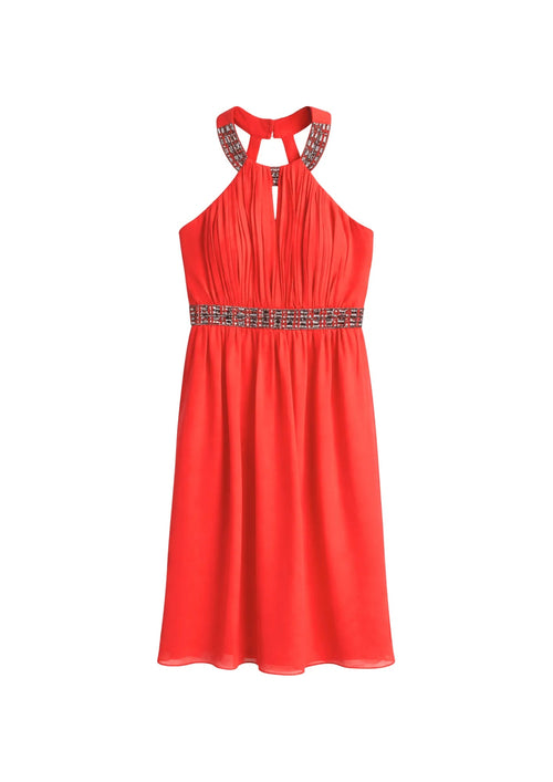 EMBELLISHED HALTER SKATER DRESS