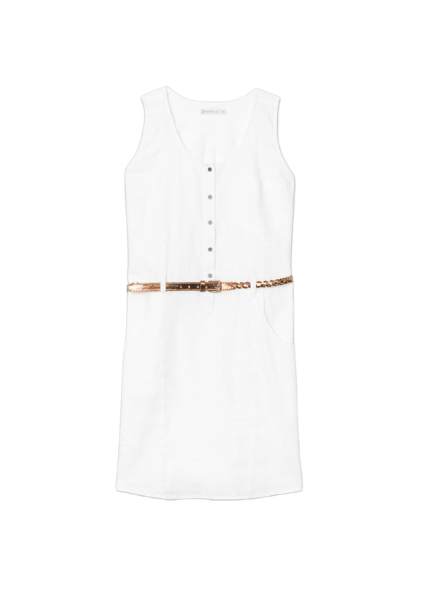WEISSES LEINENKLEID MIT GÜRTEL