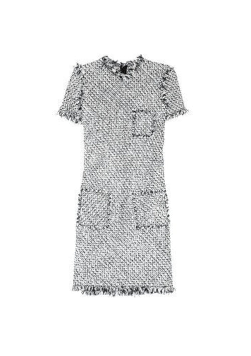 BLAUES TWEEDKLEID MIT FRANSEN