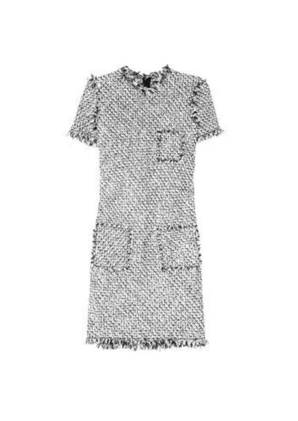 BLAUES TWEEDKLEID MIT FRANSEN