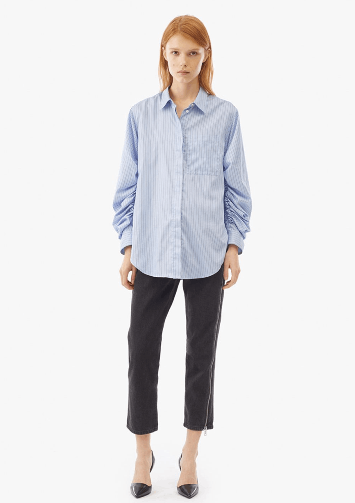 Chemise à serre à rayures bleu clair