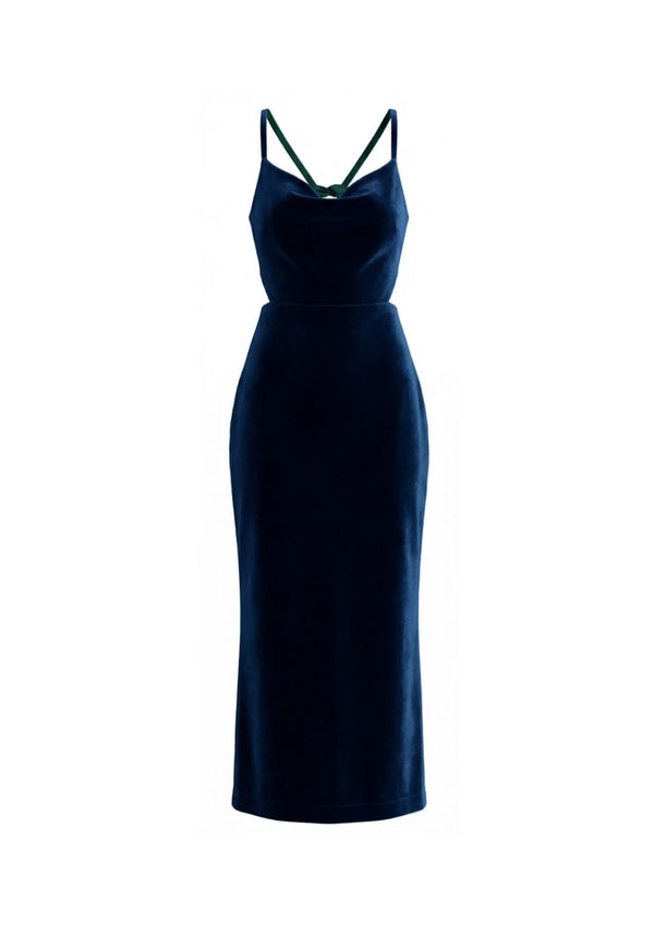 TURQUOISE VELVET GINEBRA MIDI DRESS