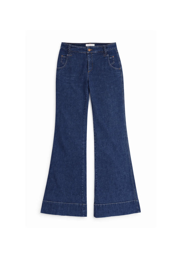 HIGH WAIST FLARED DENIM TROUSERS