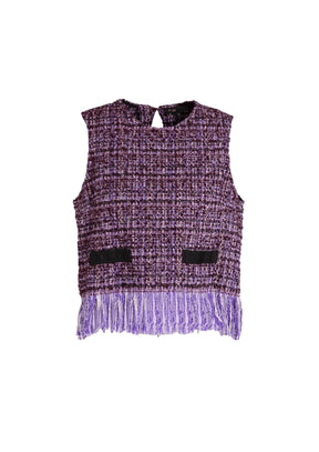 TWEED SLEEVELESS FRINGED TOP