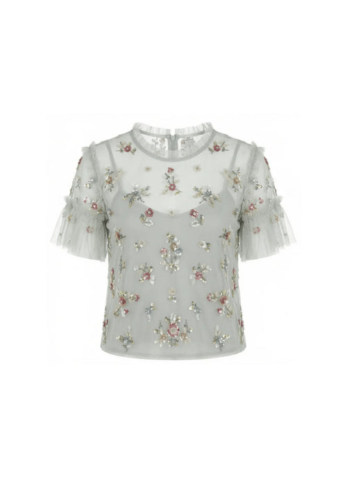 GREEN SEQUINED CROP TOP