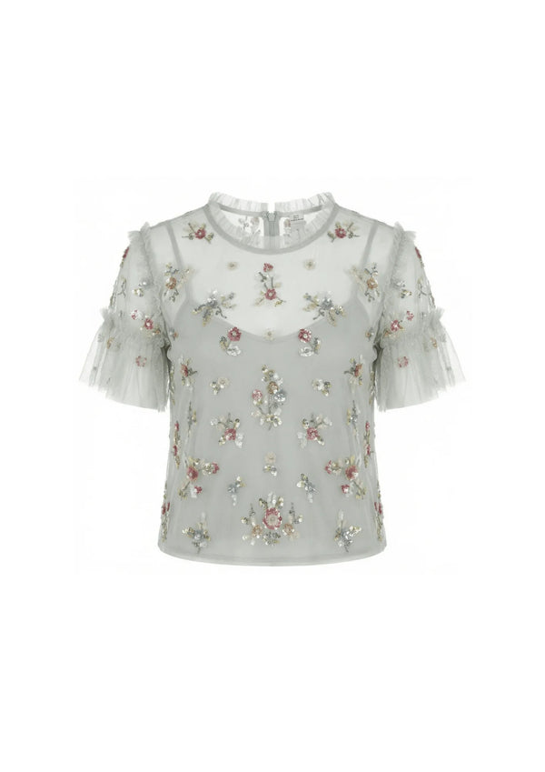 GREEN SEQUINED CROP TOP