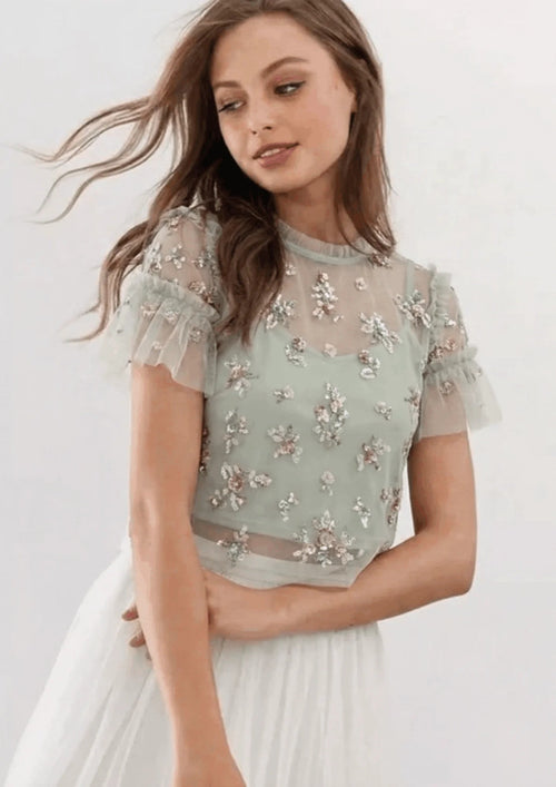 GRÜNES PAILLETTEN-CROP-TOP
