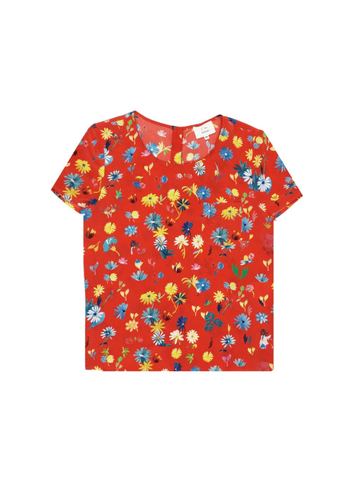 Rote Seide Warry Blumenbluse Warry