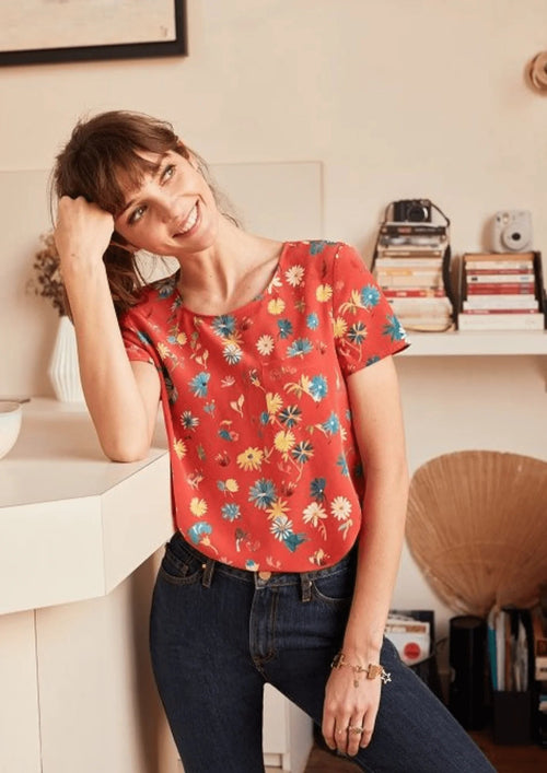 Rote Seide Warry Blumenbluse Warry