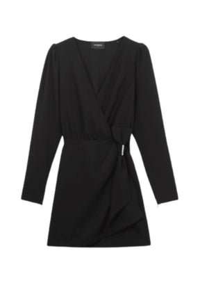 Schwarzes Mini -Wickelkleid