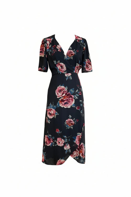 MULTICOLORED FLORAL WRAP DRESS