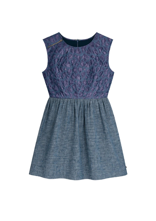 BLUE BI-MATERIAL DRESS