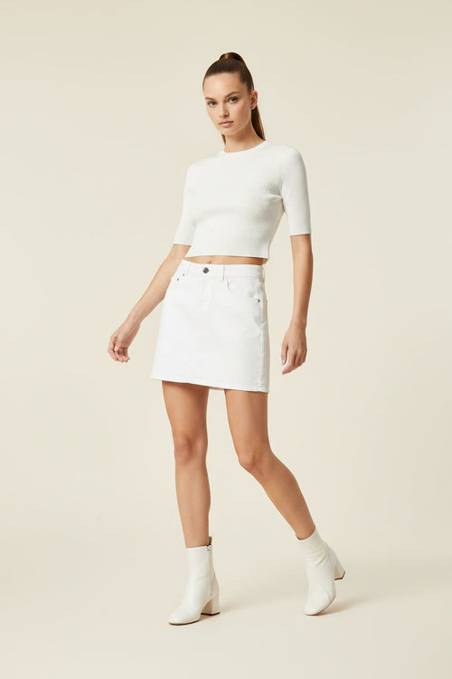 WHITE DENIM MINI SKIRT