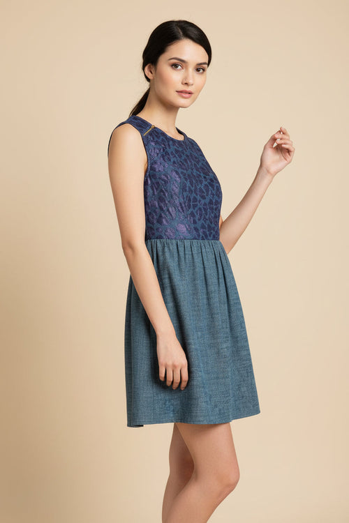 BLUE BI-MATERIAL DRESS