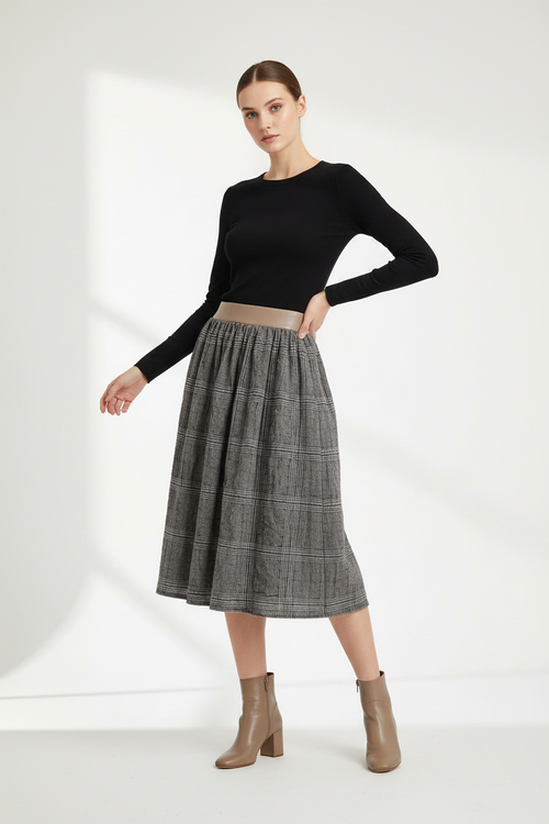 GREY CHIFFON MIDI SKIRT