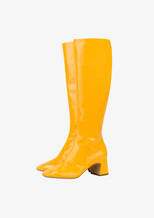 YELLOW VINYL HEEL BOOTS