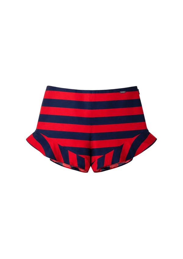 STRIPED RUFFLED MINI SHORTS